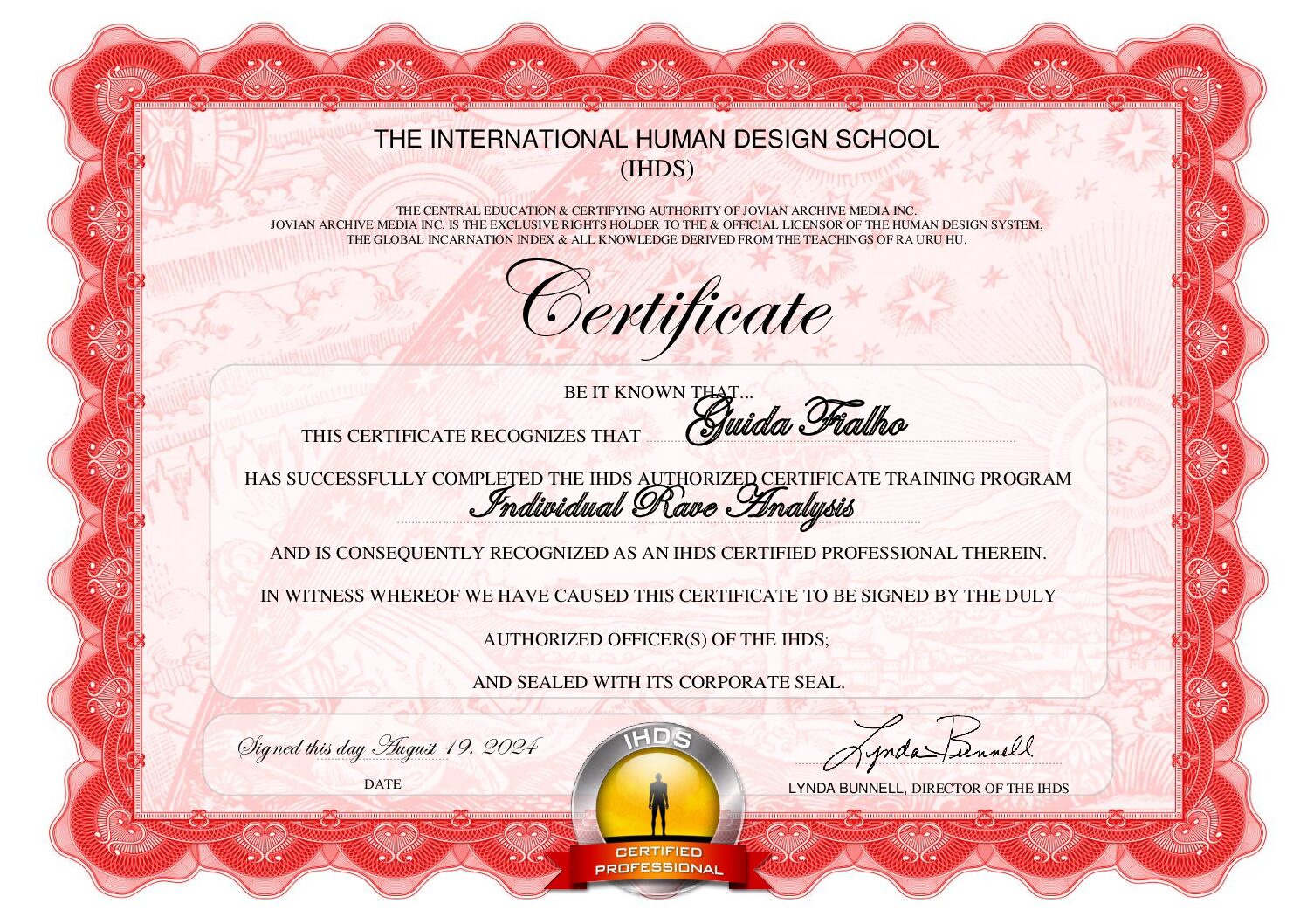 Guida Fialho Individual Rave Analysis Certificate